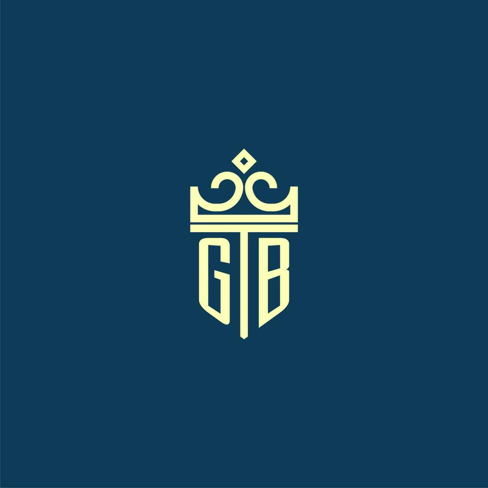 GB initial monogram shield logo design for crown vector image