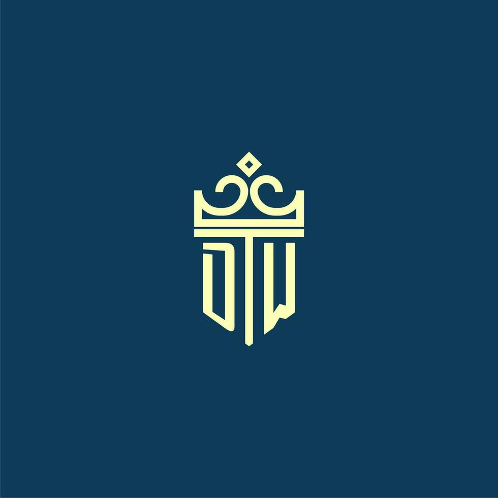 DW initial monogram shield logo design for crown vector image