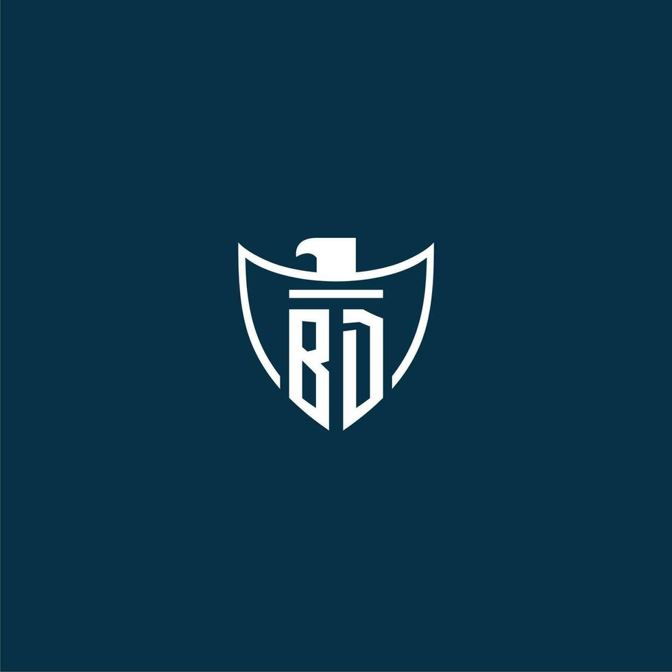 BD initial monogram logo for shield with eagle image vector design