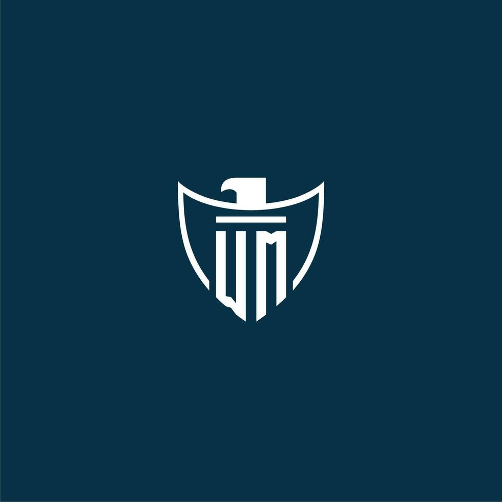 WM initial monogram logo for shield with eagle image vector design