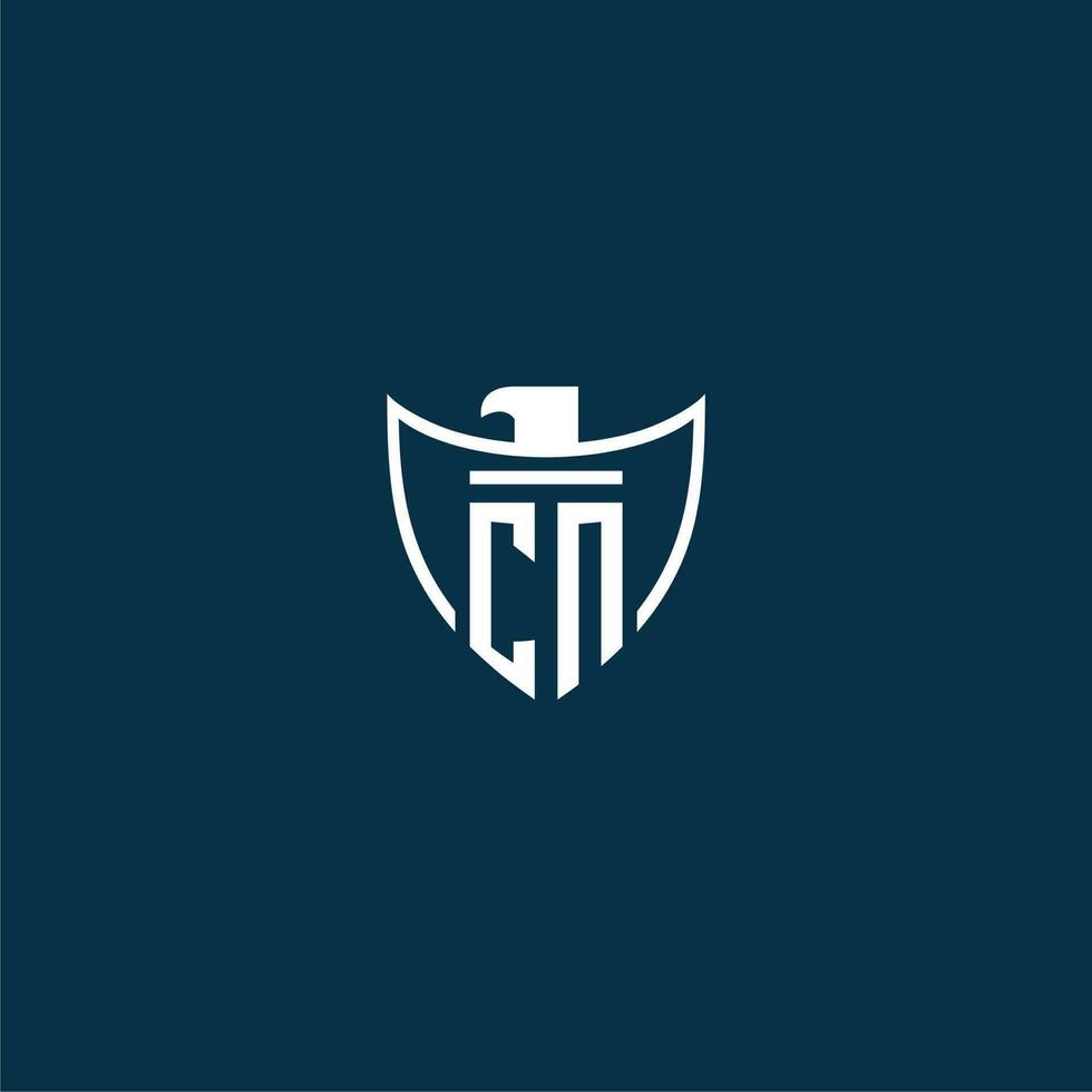 CN initial monogram logo for shield with eagle image vector design