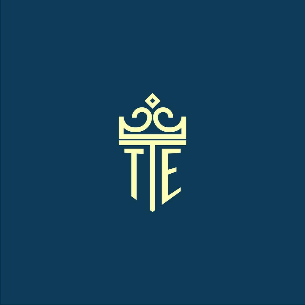 TE initial monogram shield logo design for crown vector image