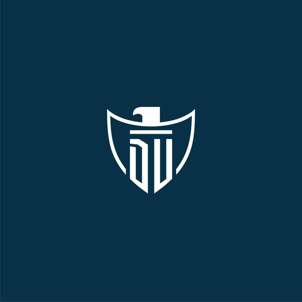 DU initial monogram logo for shield with eagle image vector design