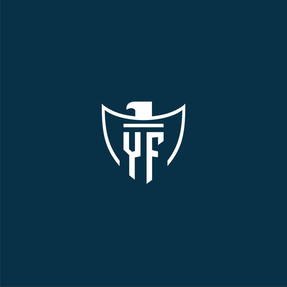 YF initial monogram logo for shield with eagle image vector design