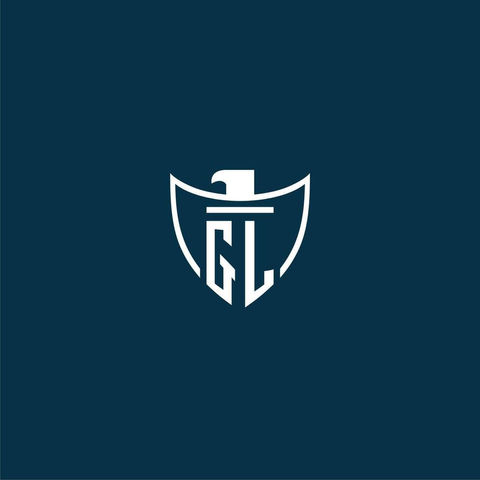 GL initial monogram logo for shield with eagle image vector design