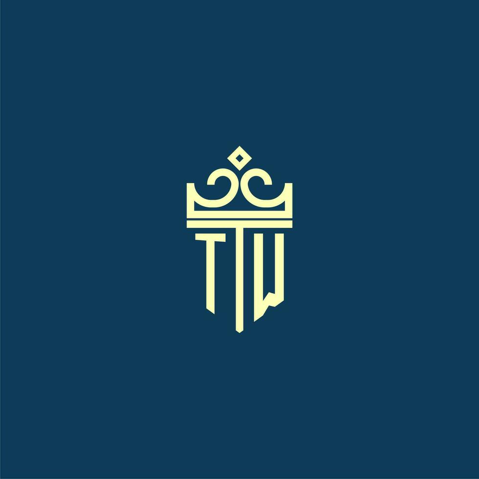 TW initial monogram shield logo design for crown vector image