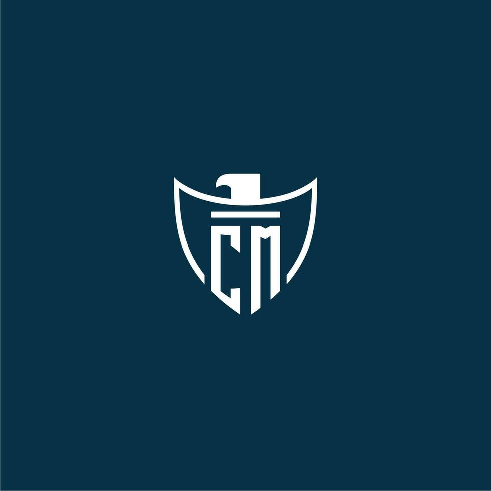 CM initial monogram logo for shield with eagle image vector design
