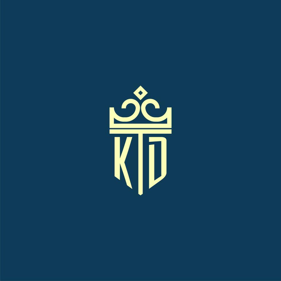 KD initial monogram shield logo design for crown vector image