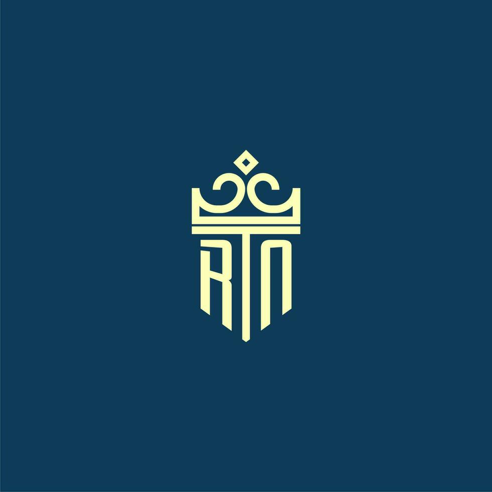 RN initial monogram shield logo design for crown vector image