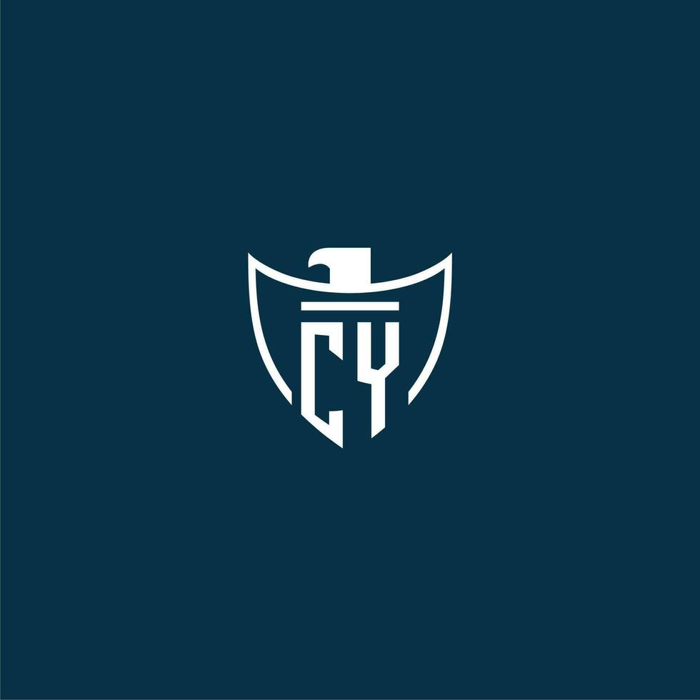 CY initial monogram logo for shield with eagle image vector design