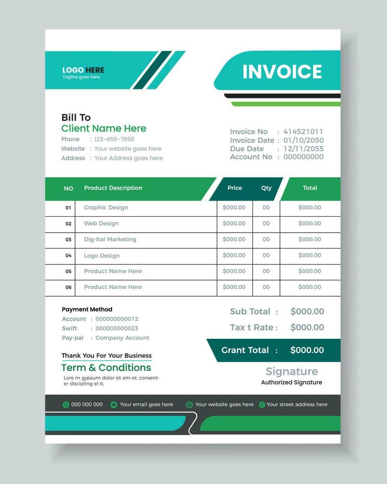 Invoice minimal design template. Bill form business invoice accounting vector