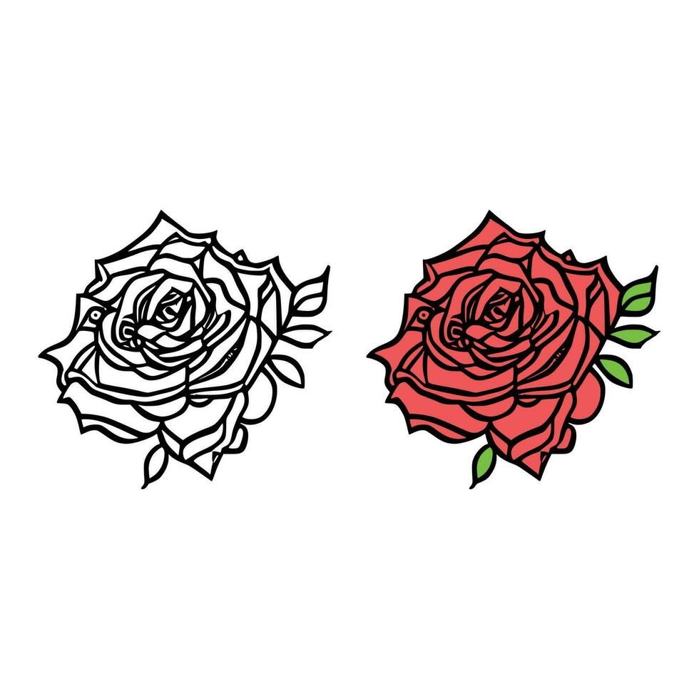 Rose hand drawn pencil sketch, coloring page, and book, Rose flower outline, illustration ink art. rose vector art.