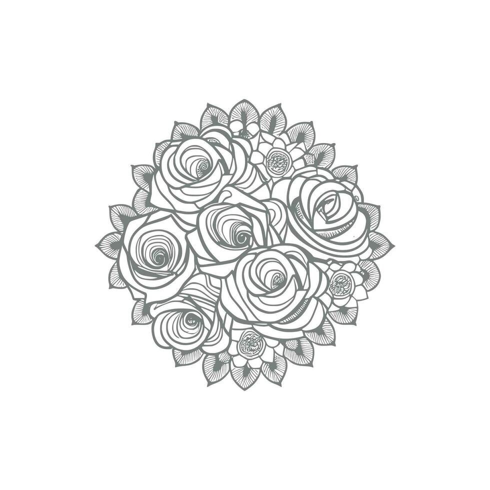 Bouquet of rose hand drawn pencil sketch, coloring page, and book, Rose flower outline, illustration ink art. rose vector art.
