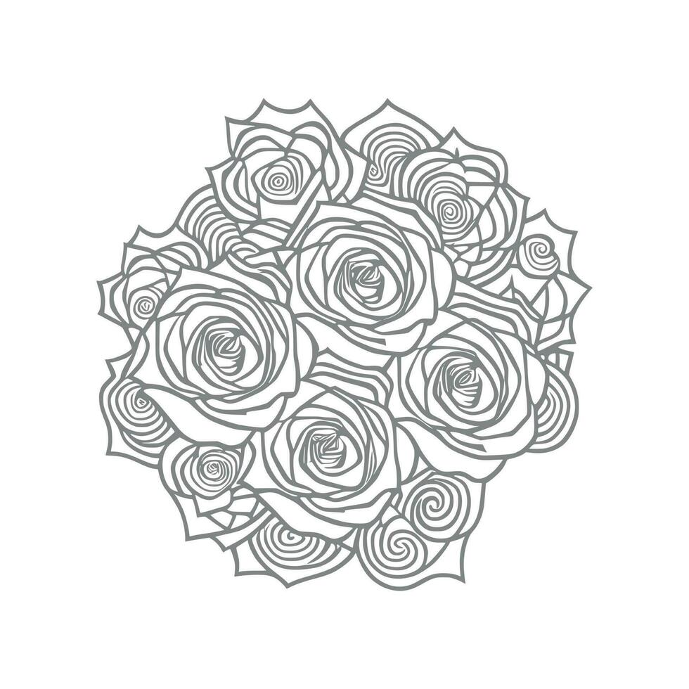 Bouquet of rose hand drawn pencil sketch, coloring page, and book, Rose flower outline, illustration ink art. rose vector art.