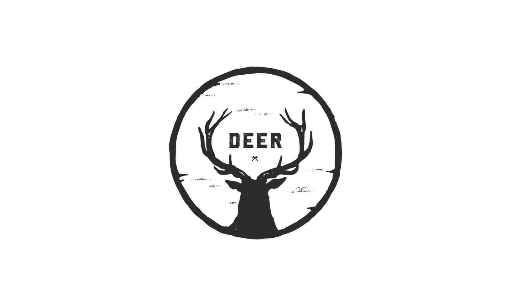 Wild reindeer outdoor brand label. Elk antlers sign. Wildlife stag symbol. Vector illustration.