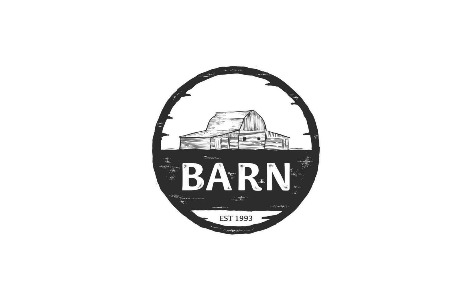 Vintage farm logo design - barn wood building house farm cow cattle vector