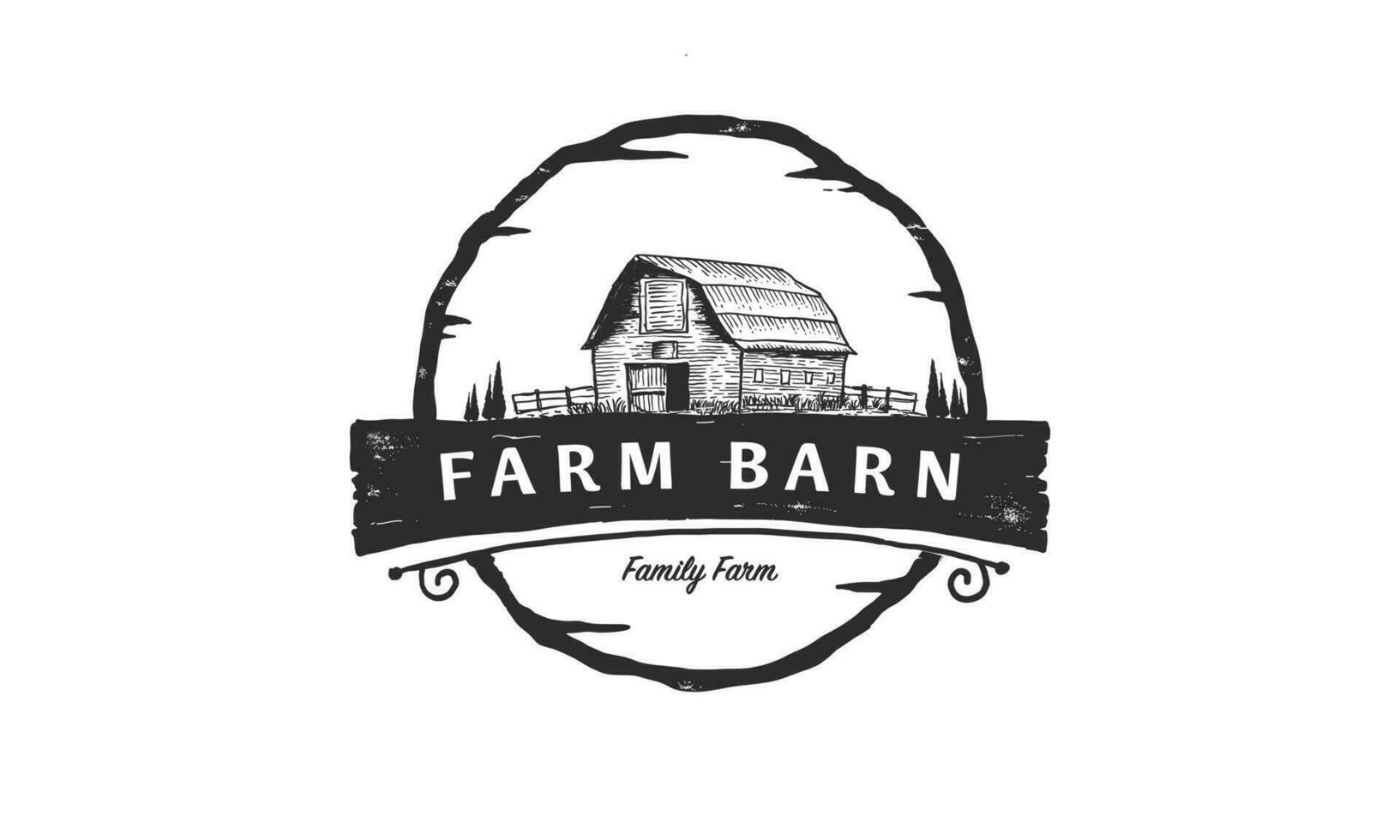 Vintage farm barn logo design - barn wood building house farm cow cattle logo design vector