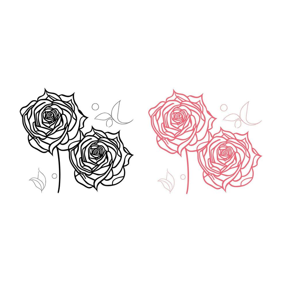 Roses hand drawn pencil sketch, coloring page, and book, Rose flower outline, illustration ink art. rose vector art.