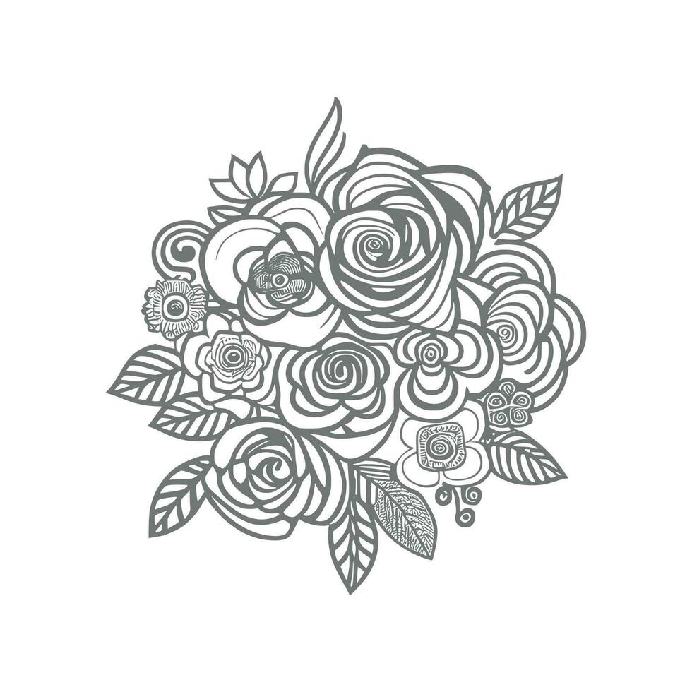 Bouquet of rose hand drawn pencil sketch, coloring page, and book, Rose flower outline, illustration ink art. rose vector art.