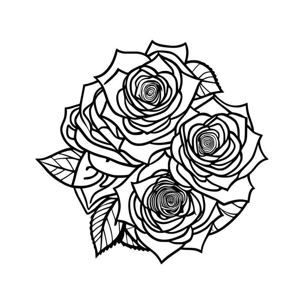 Roses hand drawn pencil sketch, coloring page, and book, Rose flower outline, illustration ink art. rose vector art.