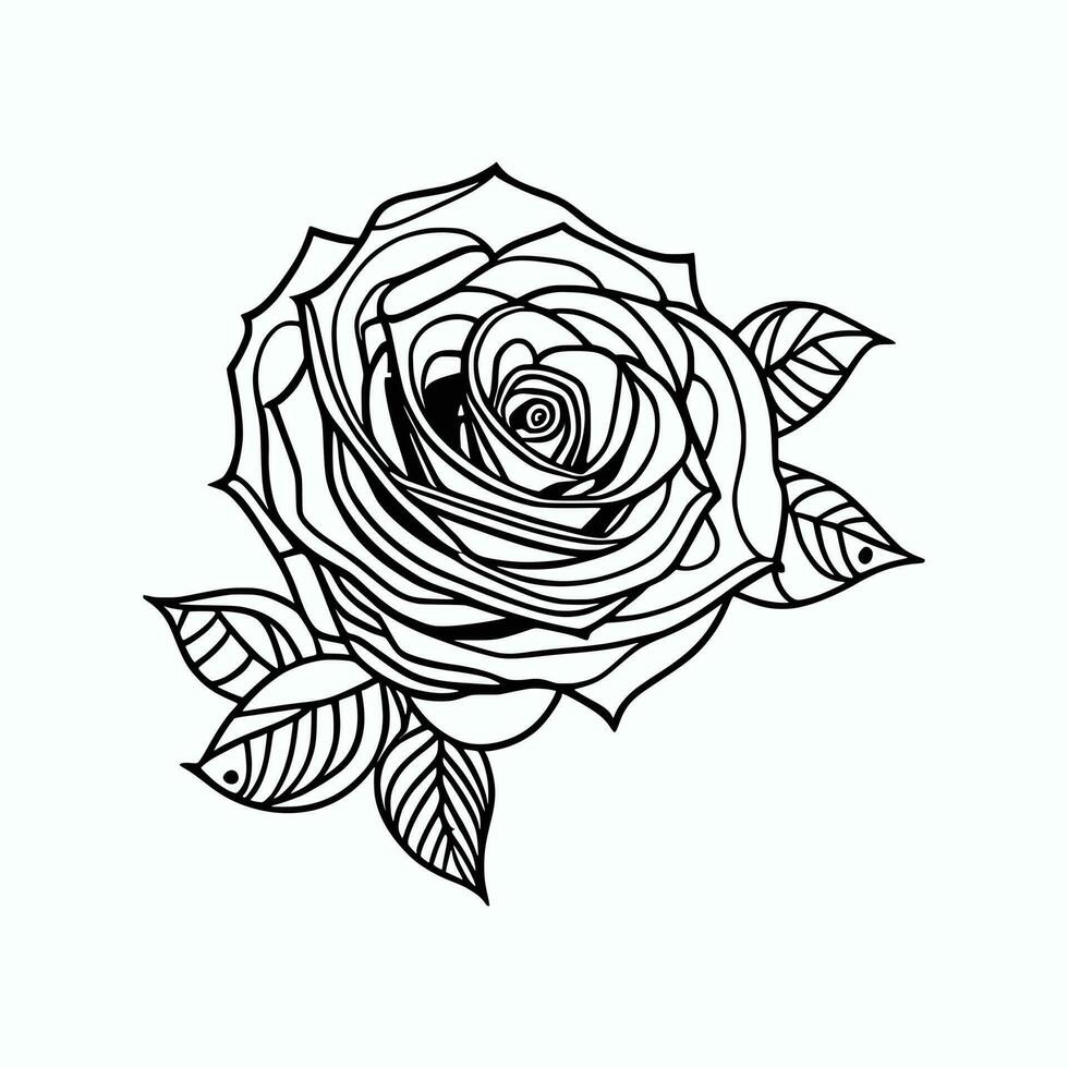 Rose hand drawn pencil sketch, coloring page, and book, Rose flower outline, illustration ink art. rose vector art.