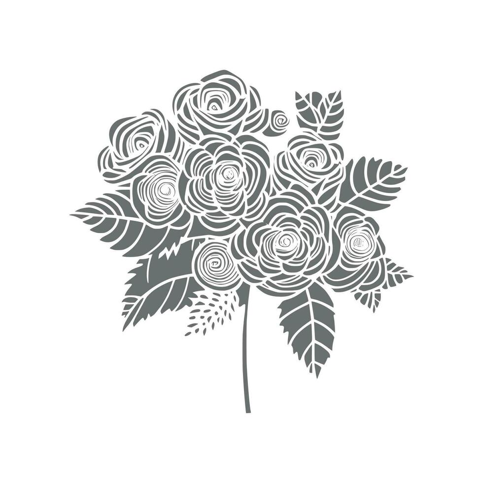 Bouquet of rose hand drawn pencil sketch, coloring page, and book, Rose flower outline, illustration ink art. rose vector art.