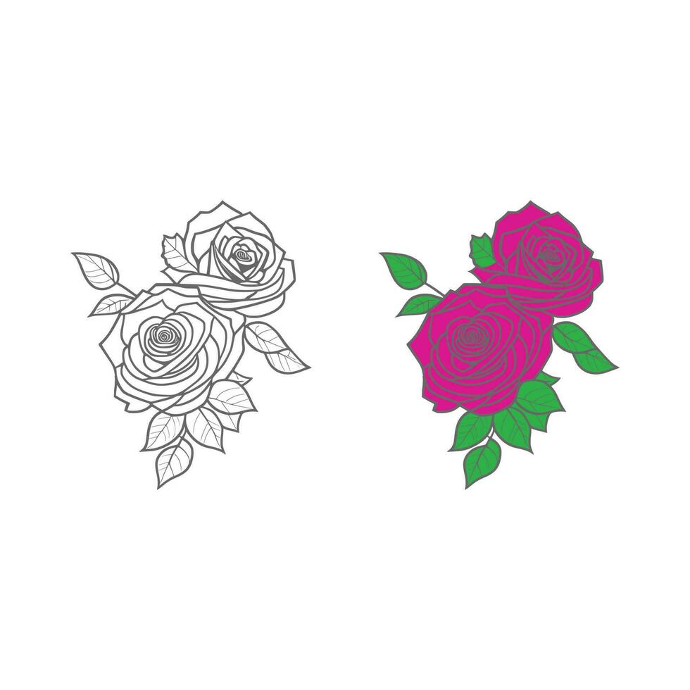 Rosa mano dibujado lápiz bosquejo, colorante página, y libro, Rosa flor describir, ilustración tinta Arte. Rosa vector Arte.