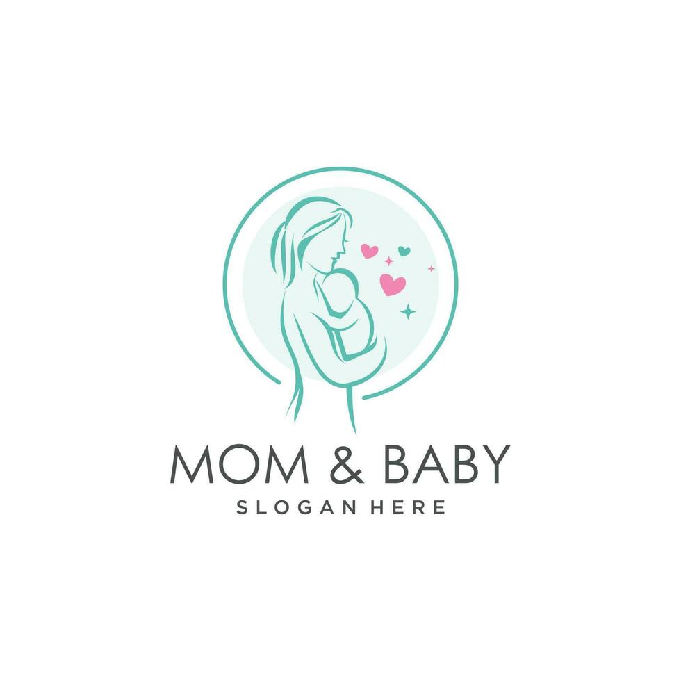 Mom and baby logo design illustration with modern creative concept Premium vector