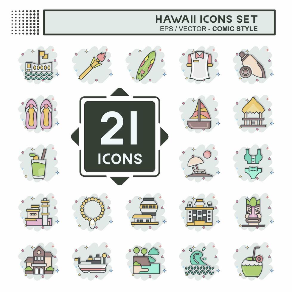 icono conjunto Hawai. relacionado a fiesta símbolo. cómic estilo. sencillo diseño editable. vector