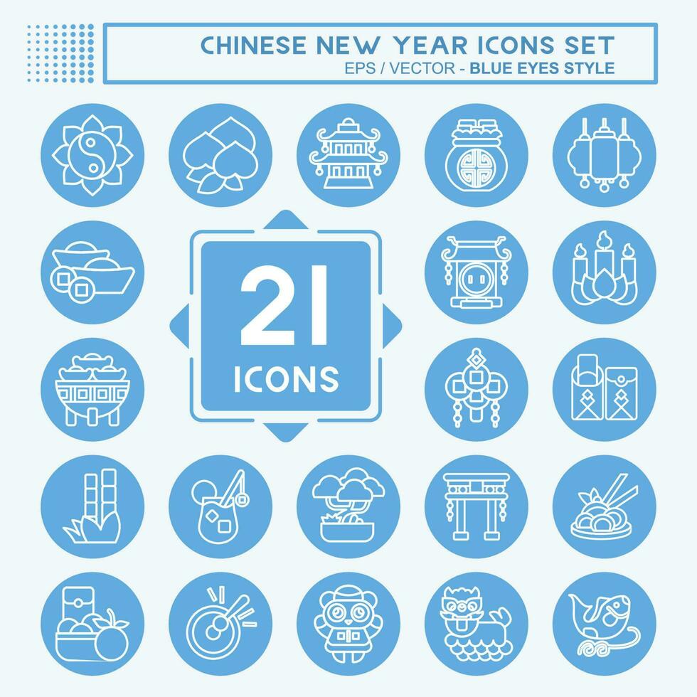 icono conjunto chino nuevo año. relacionado a educación símbolo. azul ojos estilo. sencillo diseño editable vector