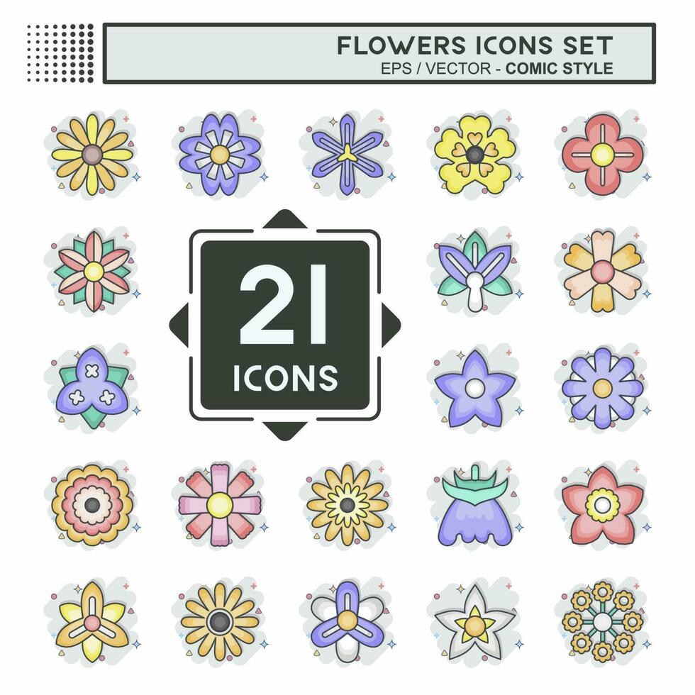 Icon Set Flowers. related to Education symbol. comic style. simple design editable. simple illustration vector