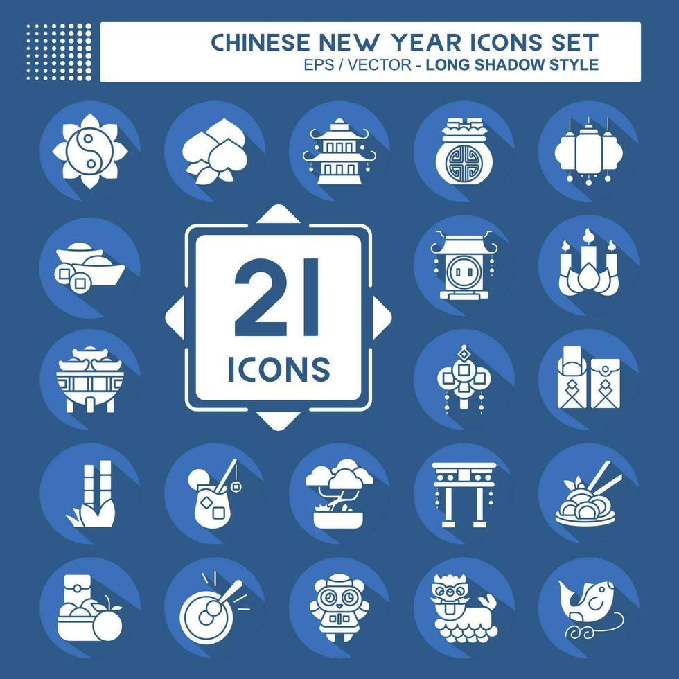 icono conjunto chino nuevo año. relacionado a educación símbolo. largo sombra estilo. sencillo diseño editable vector