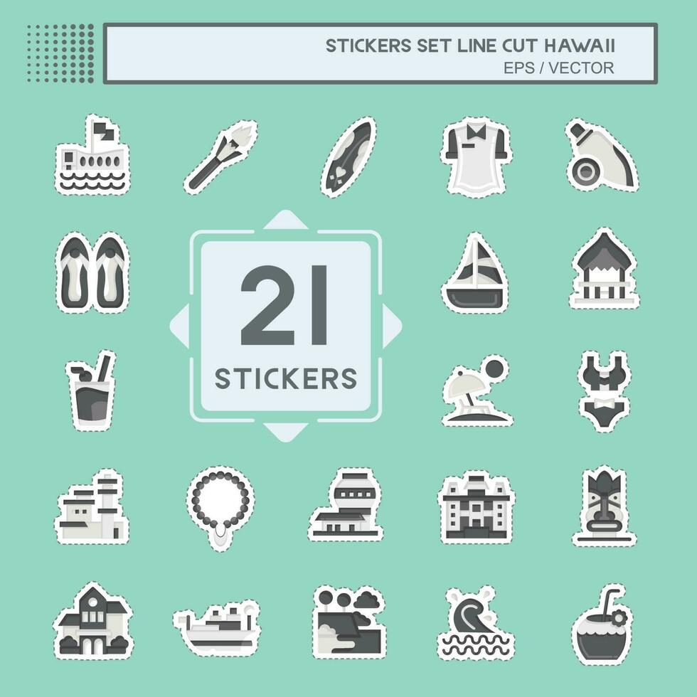 Sticker line cut Set Hawaii. related to Holiday symbol. simple design editable. vector