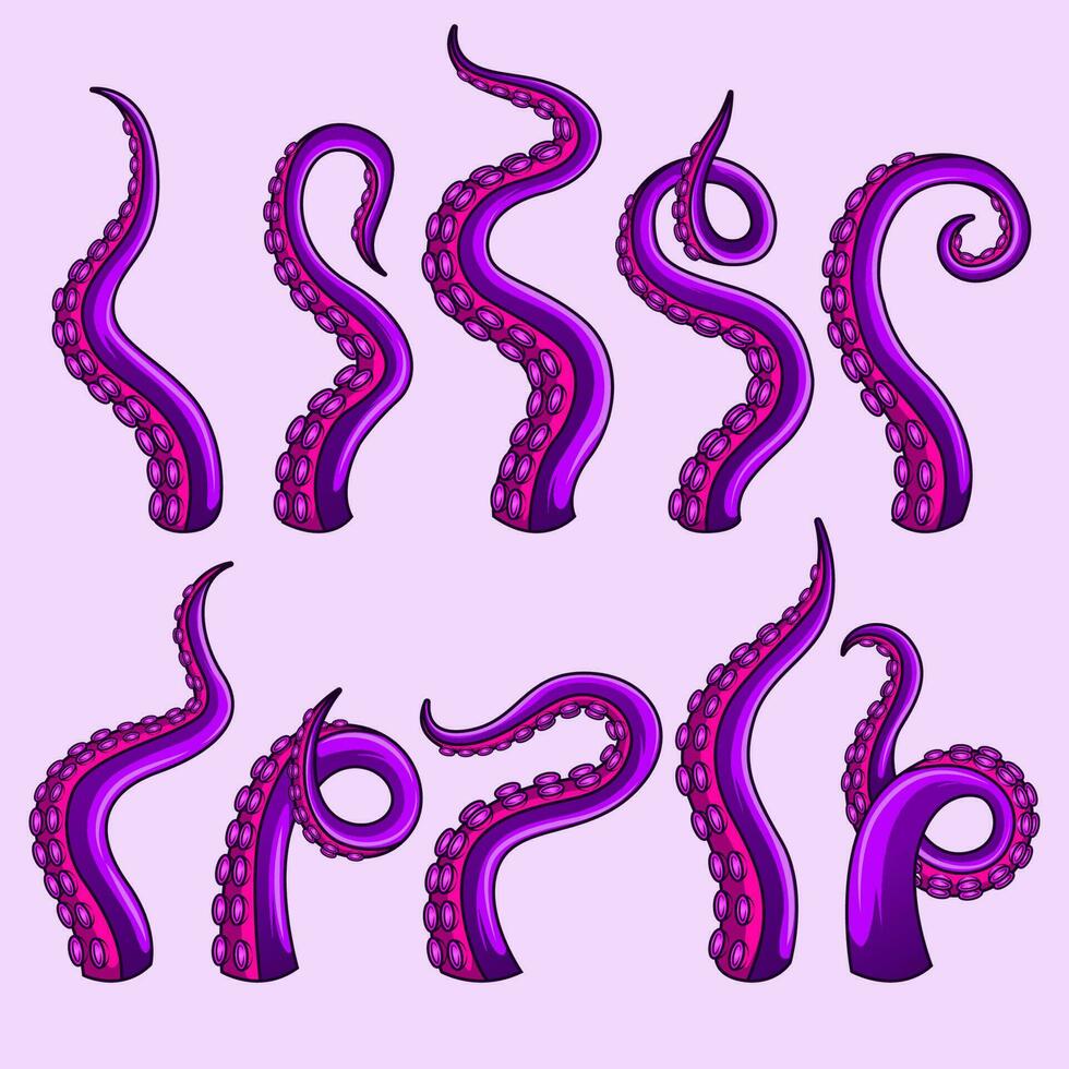 Set of purple octopus tentacles vector illustration elements, sticker, icon,backgrounds. Vector eps 10