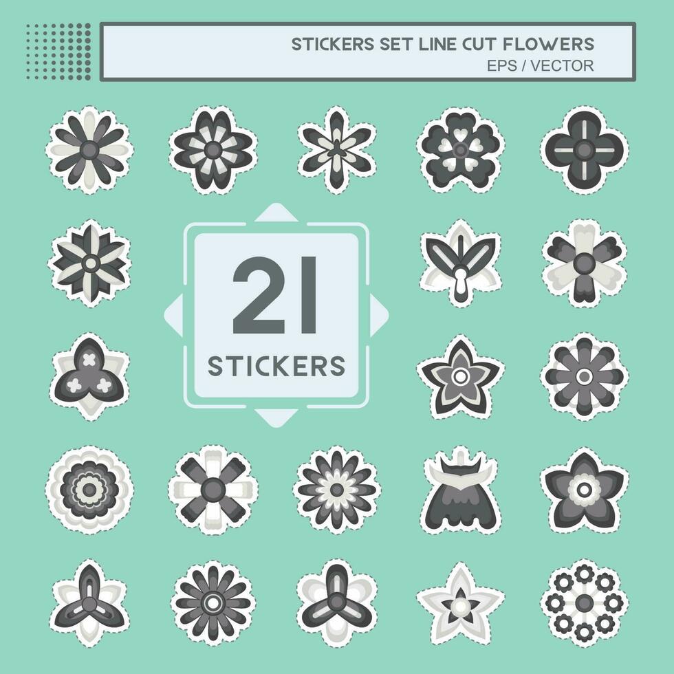 Sticker line cut Set Flowers. related to Education symbol. simple design editable. simple illustration vector