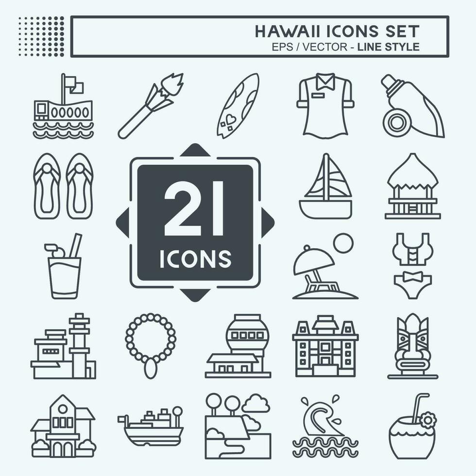 Icon Set Hawaii. related to Holiday symbol. line style. simple design editable. vector