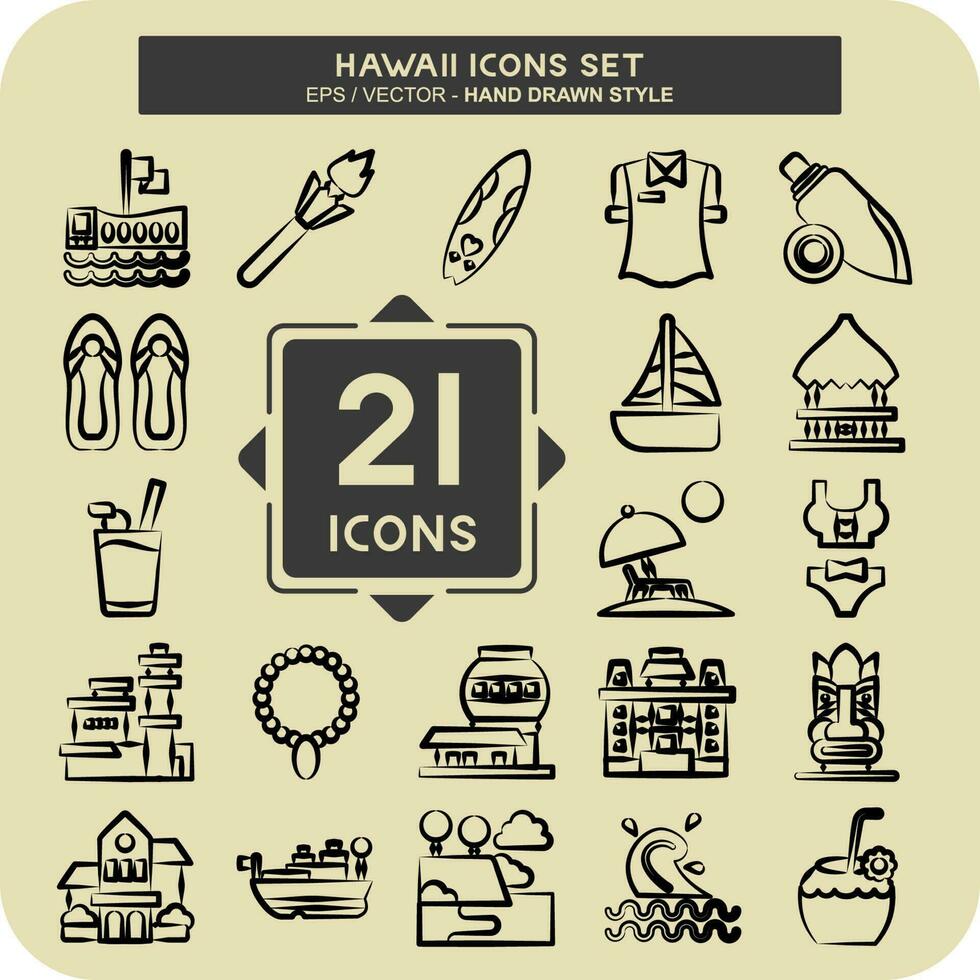 Icon Set Hawaii. related to Holiday symbol. hand drawn style. simple design editable. vector