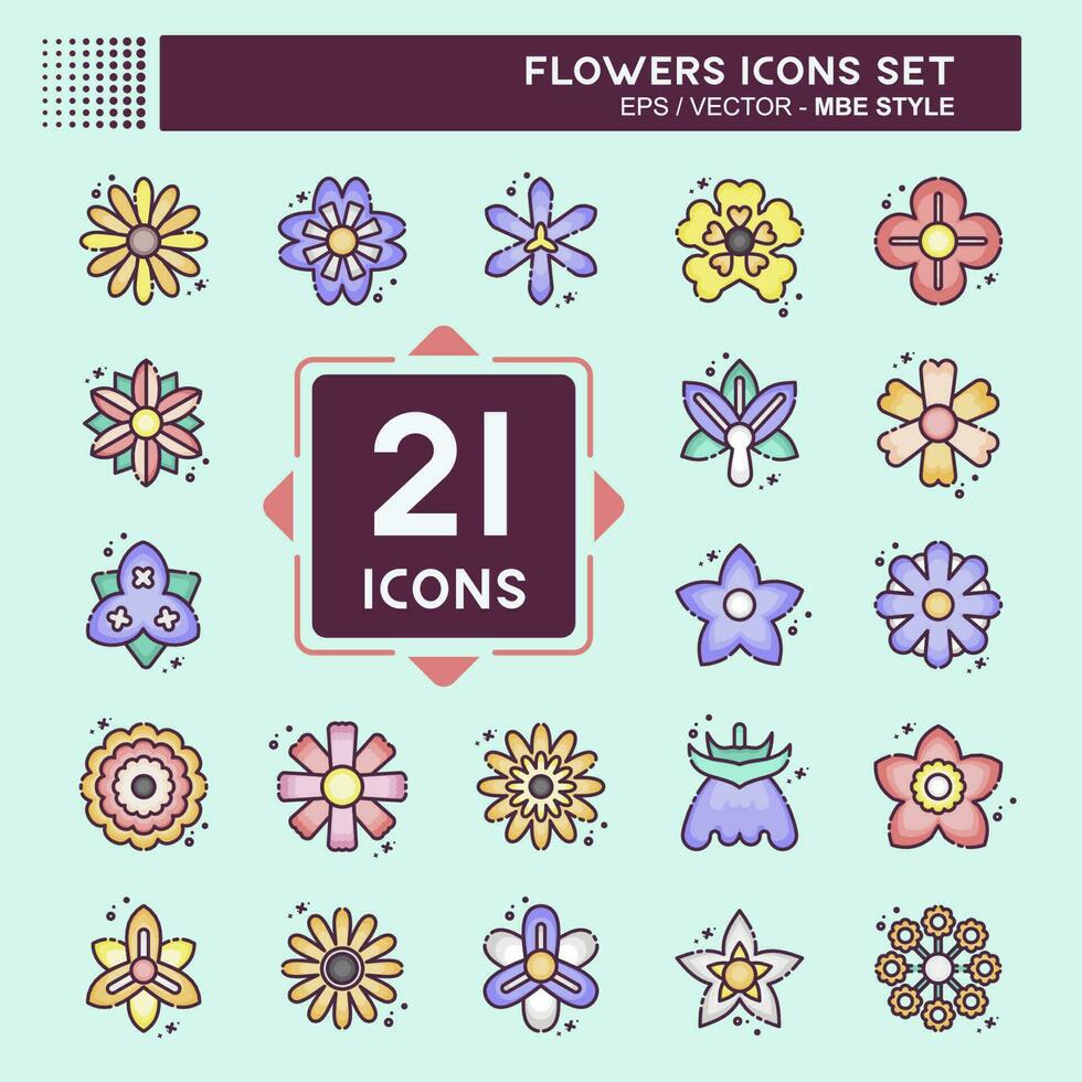 Icon Set Flowers. related to Education symbol. MBE style. simple design editable. simple illustration vector