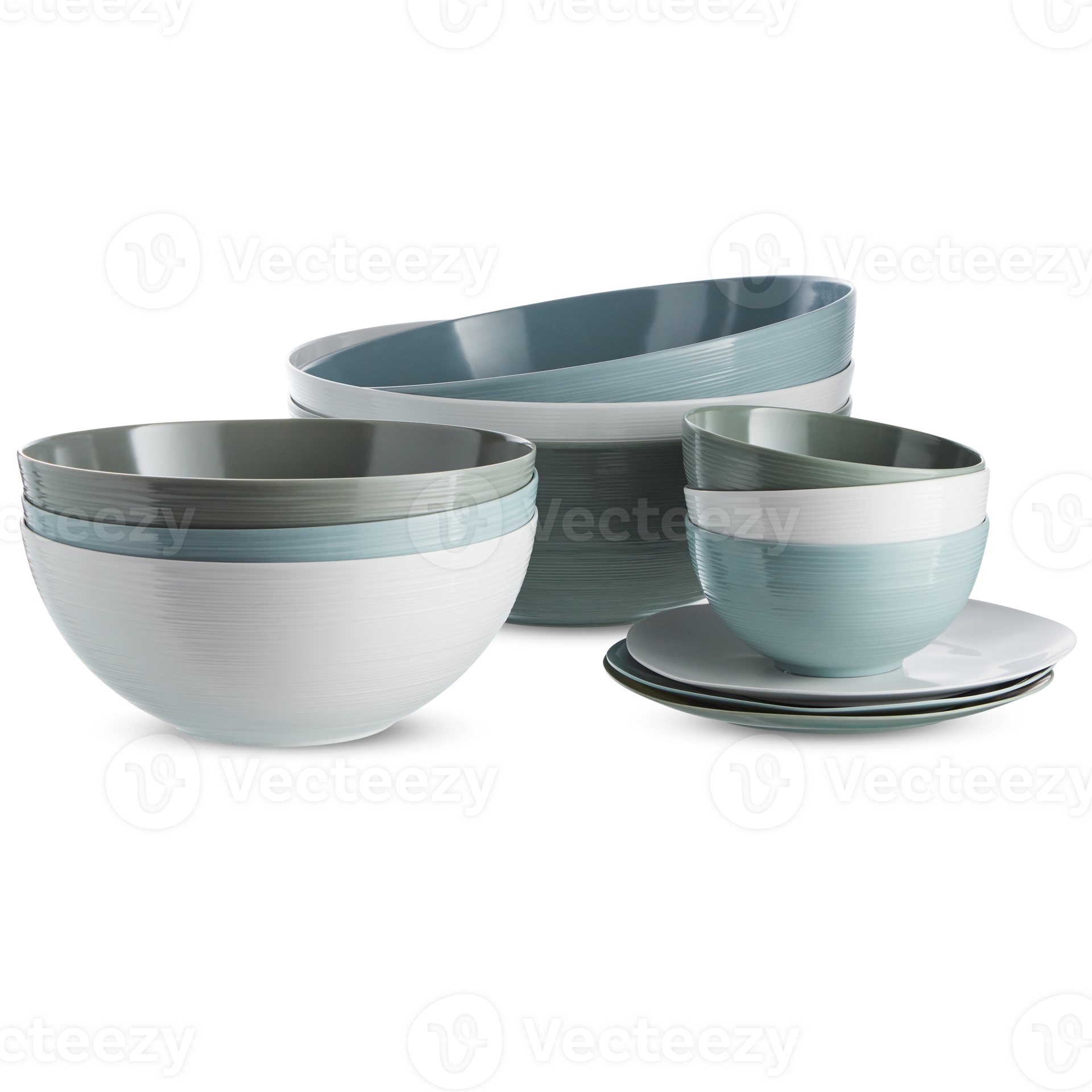 Set of cups, plates, ceramic tiles without patterns with cut out