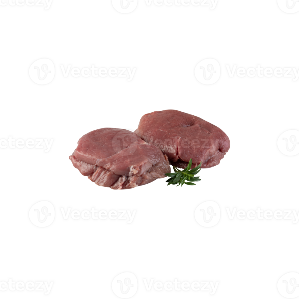 Fresh pork, cut into pieces, steak ready to be grilled with cut out isolated on transparent background png