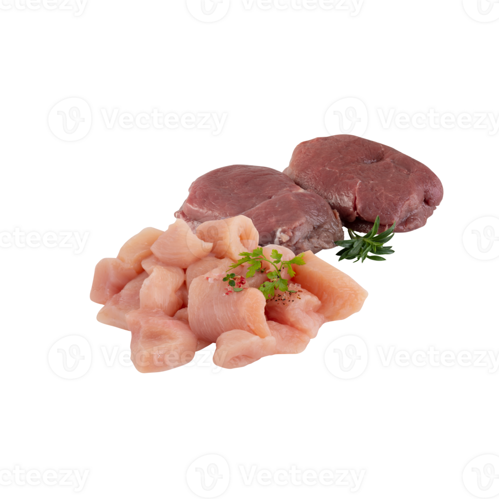 Fresh pork cut into pieces with cut out isolated on transparent background png