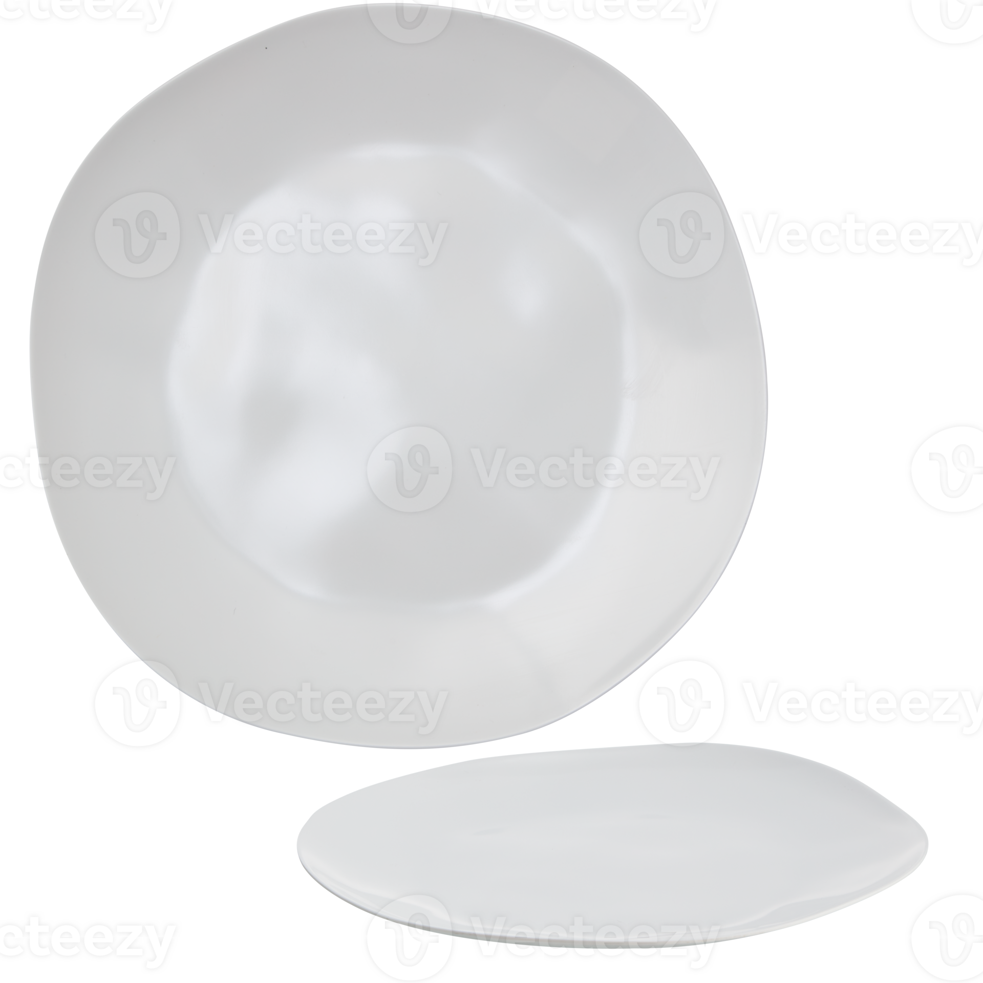 Set of cups, plates, ceramic tiles without patterns with cut out