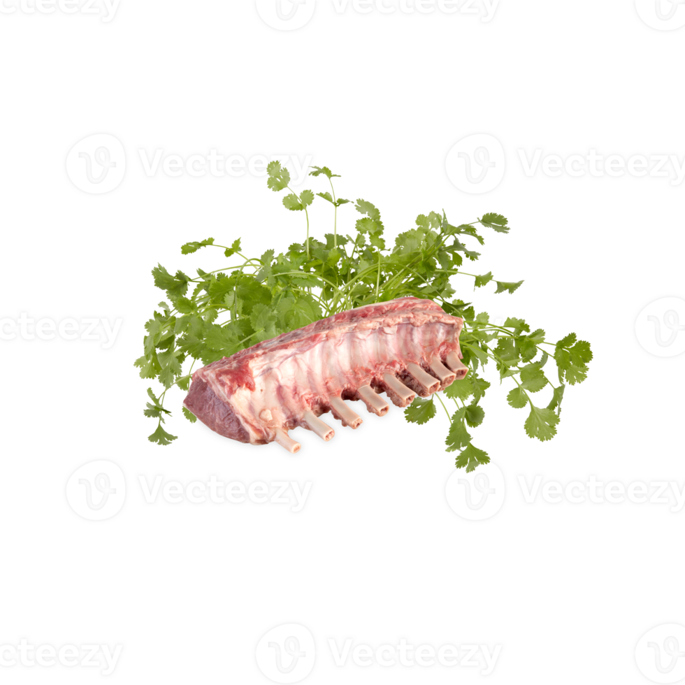 Fresh pork ribs on parsley isolated transparent background png