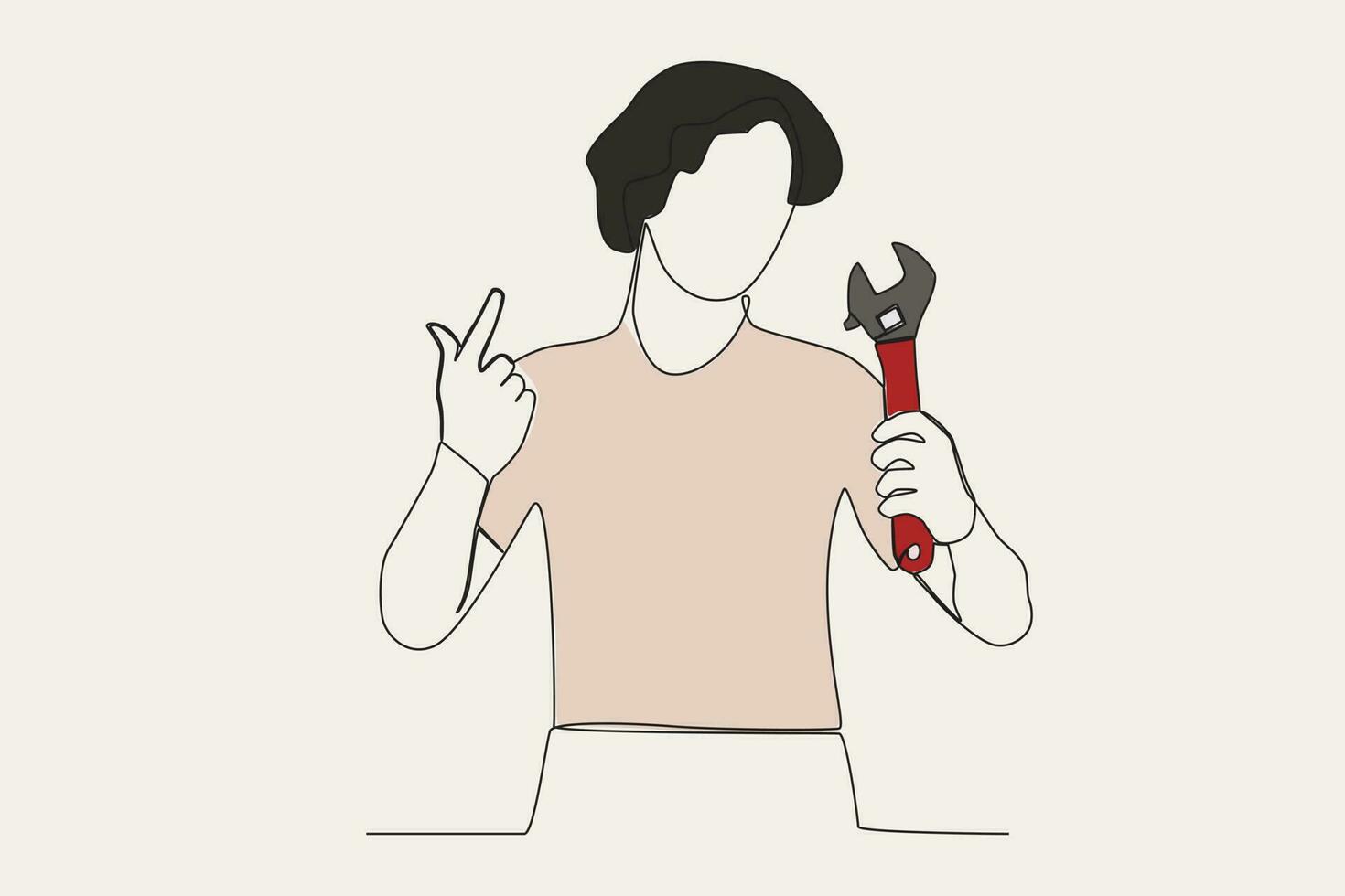 Color illustration of a man posing with a wrench vector