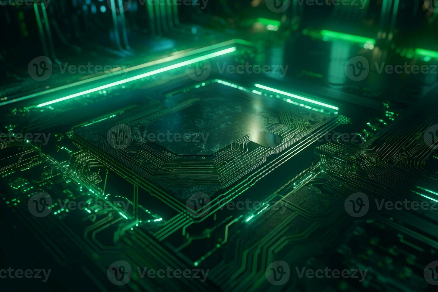 Abstract microchip green board. Generate AI photo