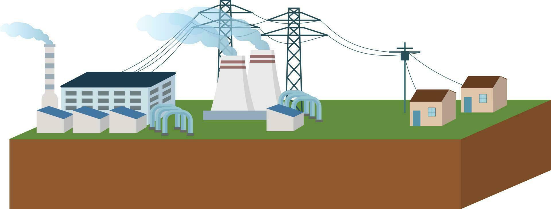 Electric energy power station plants vector illustration, geothermal power station vector illustration