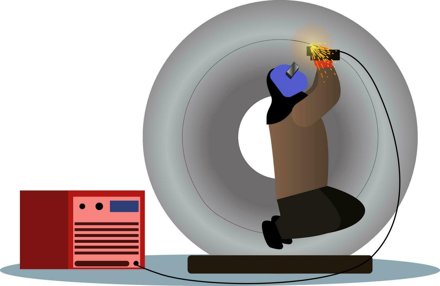 professional welder is welding steel plates at the factory, welder welds metal plates vector illustration