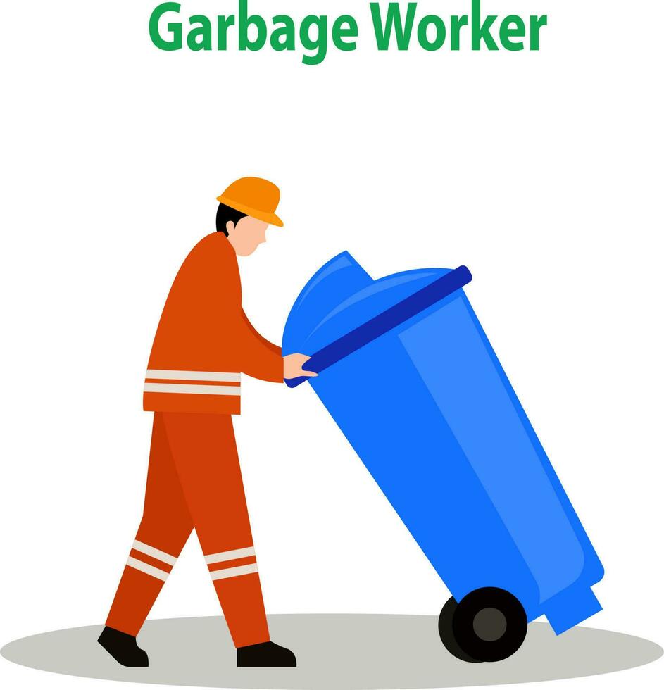 Garbage collector vector illustration, trash worker, cleaning service concept