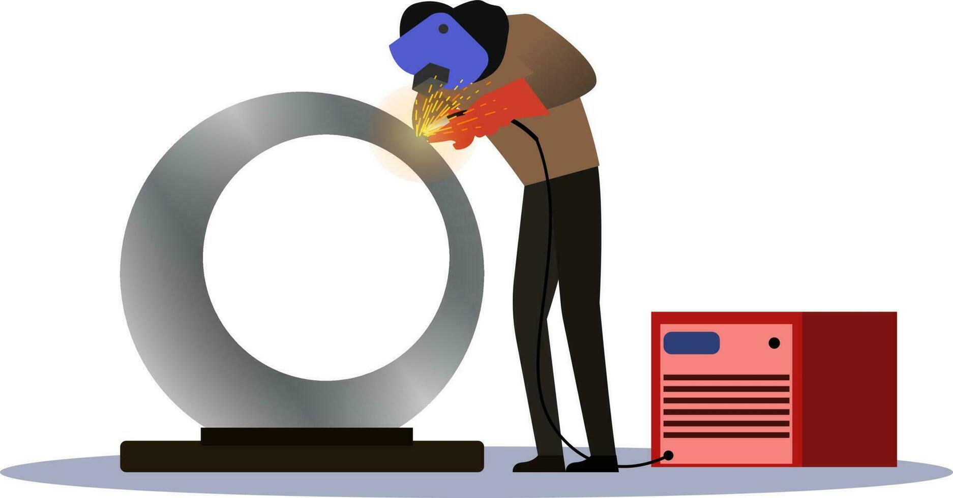 man welds iron at the factory vector illustration, welding worker at the workshop design concept, skilled welder, metal worker weld iron at the factory