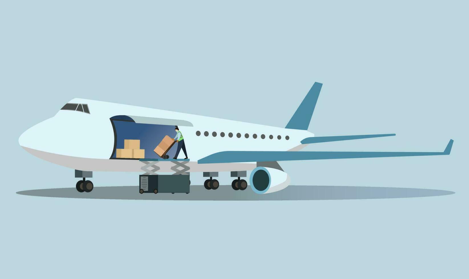 Air Cargo Delivery vector illustration, Airplane Freight Logistic, Cargo airplane logistics concept vector graphic illustration, Global Air freight logistics.